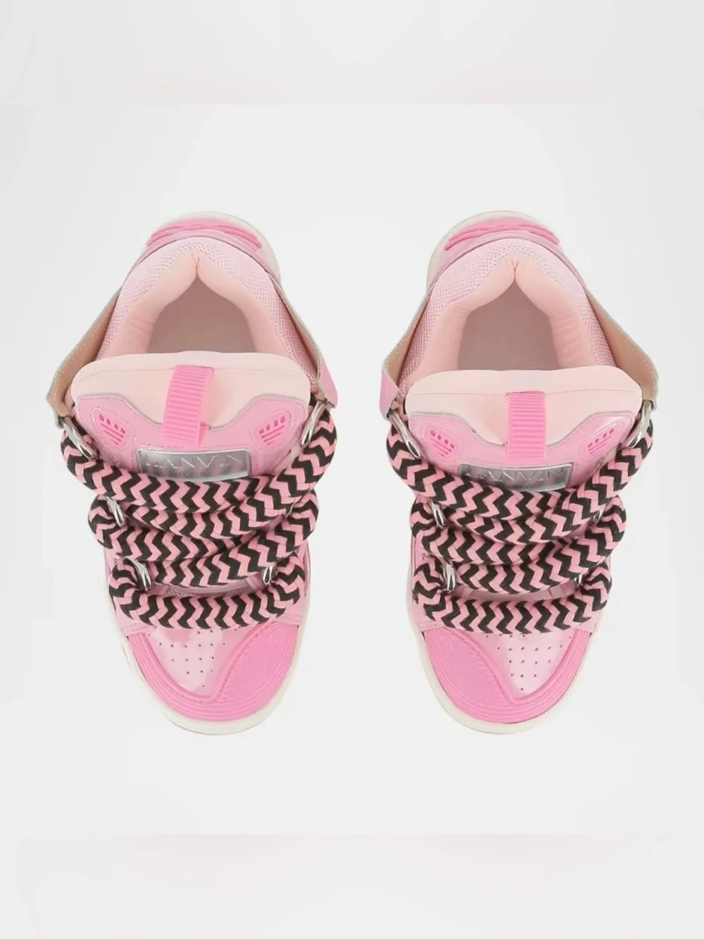 Lanvin Girls Two-Tone Curb Sneakers with Big Laces  Kids Size. 4